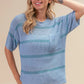 BiBi Patch Pocket Striped Lightweight Sweater Top in light blue and teal