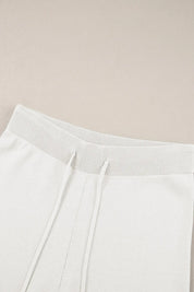 White drawstring elastic pants with ribbed top in Contrast Trim Set