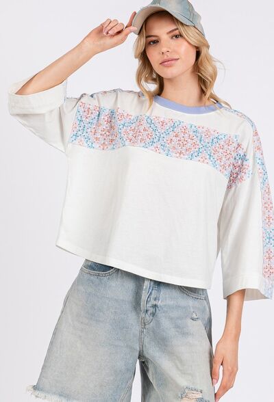 SAGE+FIG Patchwork Breeze Contrast Oversized T-Shirt White S T-Shirts