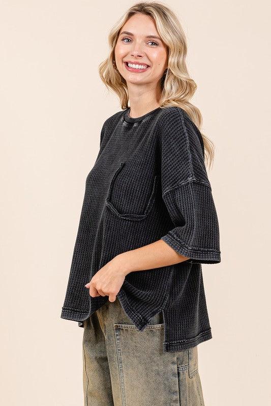 Mittoshop Mineral Wash Waffle Knit Short Sleeve Top Tops