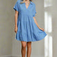 Umgee Full Size Sky Blue Raw Hem Folded Sleeve Tiered Dress Sky Blue 1XL Mini Dresses