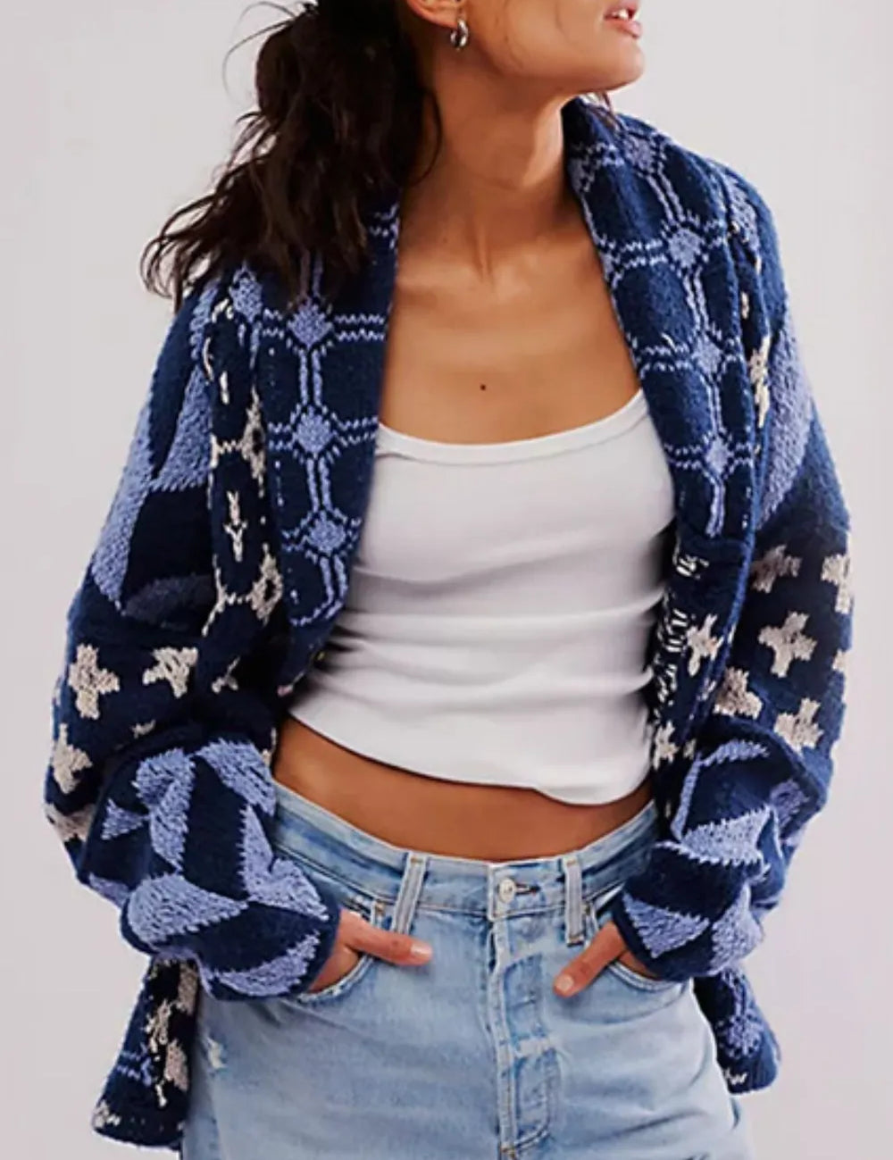 Dusty Blue One Size Collared Neck Long Sleeve Cardigan | Cardigans Daverri Fashions