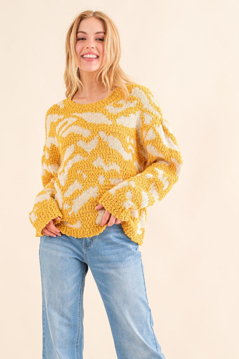 And The Why Full Size Textured Pattern Contrast Sweater | Sweaters Daverri Fashions