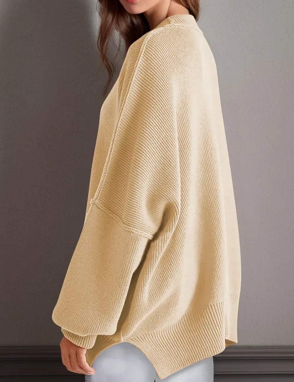 Daverri Fashions Side Slit Round Neck Long Sleeve Sweater - DAVERRI FASHIONS