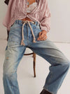 Daverri Washed Relaxed Fit Barrel Jeans in light-wash denim with drawstring waist and distressed details