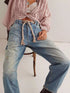 Daverri Washed Relaxed Fit Barrel Jeans in light-wash denim with drawstring waist and distressed details