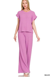Zenana Rolled Sleeve Top and Pants Sweater Set | Outfit Sets Daverri Fashions