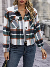 Plaid Oversized Button-Up Cropped Jacket | Jackets Daverri Fashions