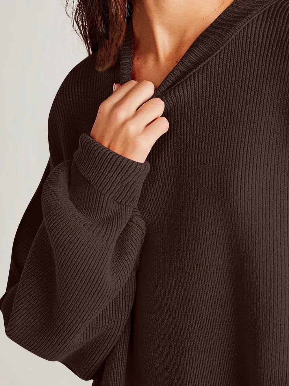 Side Slit Round Neck Long Sleeve Sweater | Sweaters Daverri Fashions