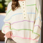 Contrast Striped Half Button Round Neck Loose Fit Sweater - DAVERRI FASHIONS