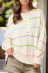 Contrast Striped Half Button Round Neck Loose Fit Sweater - DAVERRI FASHIONS