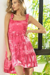BiBi vibrant pink tie-dye tiered rib knit dress with ruffles