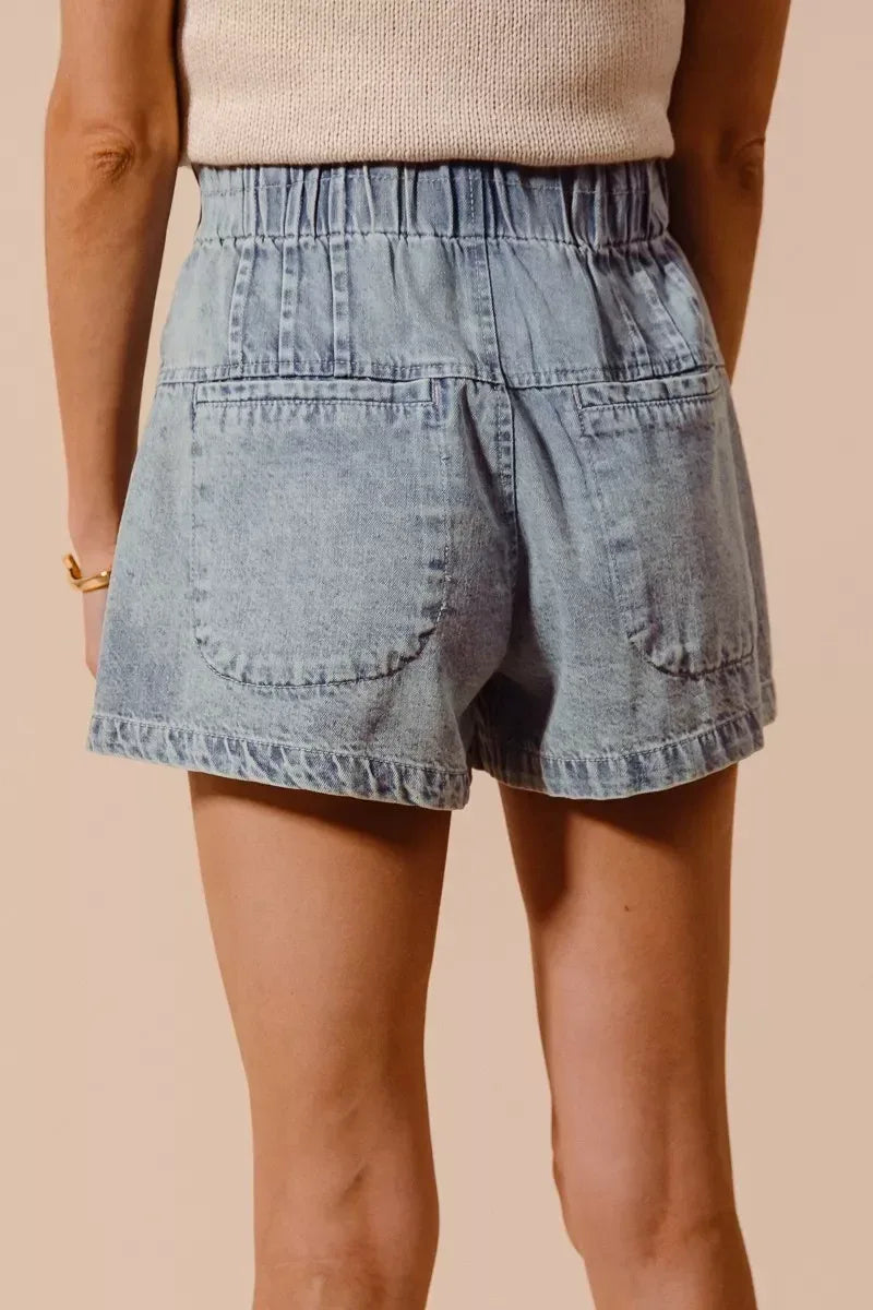 SO ME Flared Denim Shorts with Elasticized Waist - DAVERRI FASHIONS
