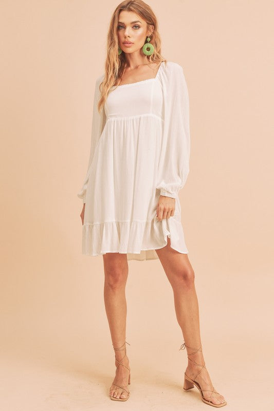 Aemi + Co Ruffled Hem Square Neck Balloon Sleeve Mini Dress Mini Dresses