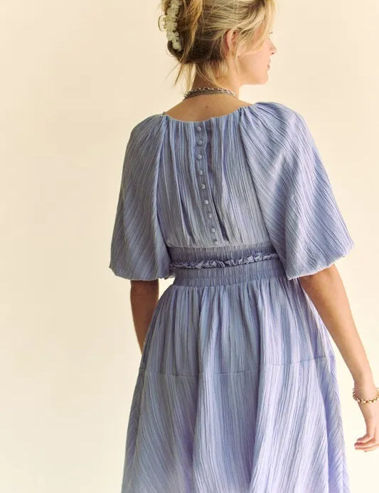 Davi & Dani Back Button Puff Sleeve Mini Dress | Mini Dresses Daverri Fashions