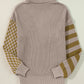 Beige olive green striped checkered turtleneck dropped shoulder sweater