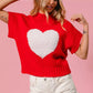Red BiBi Rib Banded Heart Pattern Valentines Sweater