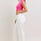 White Judy Blue high-waisted straight-leg trousers with visible stitching
