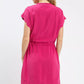 Fuchsia Umgee linen blend scallop hem mini dress with gathered waist