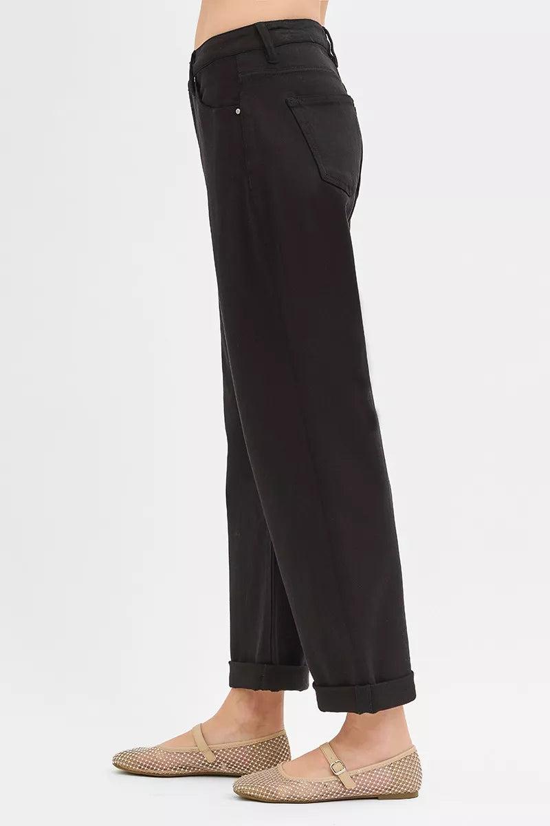 RISEN Tummy Control Mid Rise Ankle Barrel Relaxed Baggy Jeans | Jeans Daverri Fashions