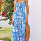 Printed tie-front maxi dress in vibrant blue with white tropical nautical print
