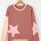 Star Patchwork Exposed Seam Drop Shoulder Sweatshirt - DAVERRI FASHIONS