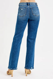 RISEN Full Size Tummy Control High Rise Straight Distressed Jeans Plus Size | Jeans Daverri Fashions