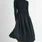 MABLE Ribbed Poplin Mix Midi Sweater Dress Black Midi Dresses