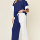 Double Take Full Size Texture Contrast T-Shirt and Wide Leg Pants Set Outfit Sets