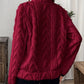 Daverri Fashions deep red cable-knit fleece half zip plus size sweater