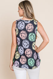 BOMBOM Round Neck Smiley Face Tank | Daverri Fashions