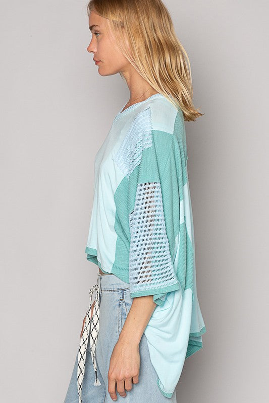 POL High-Low Contrast V-Neck Top Tops