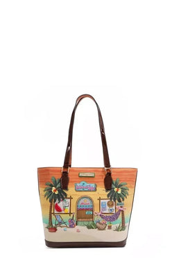 Tropical Beach House Print Shopper Bag - DAVERRI FASHIONS