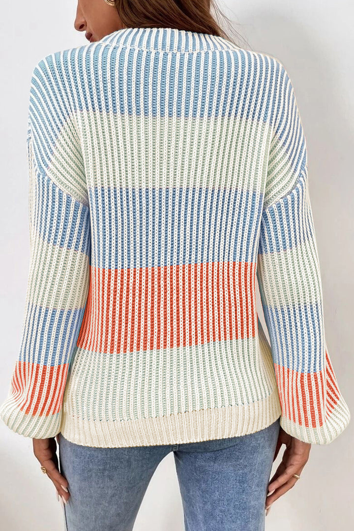 Colorblock Textured Knit Bubble Sleeve Sweater | Sweaters Daverri Fashions