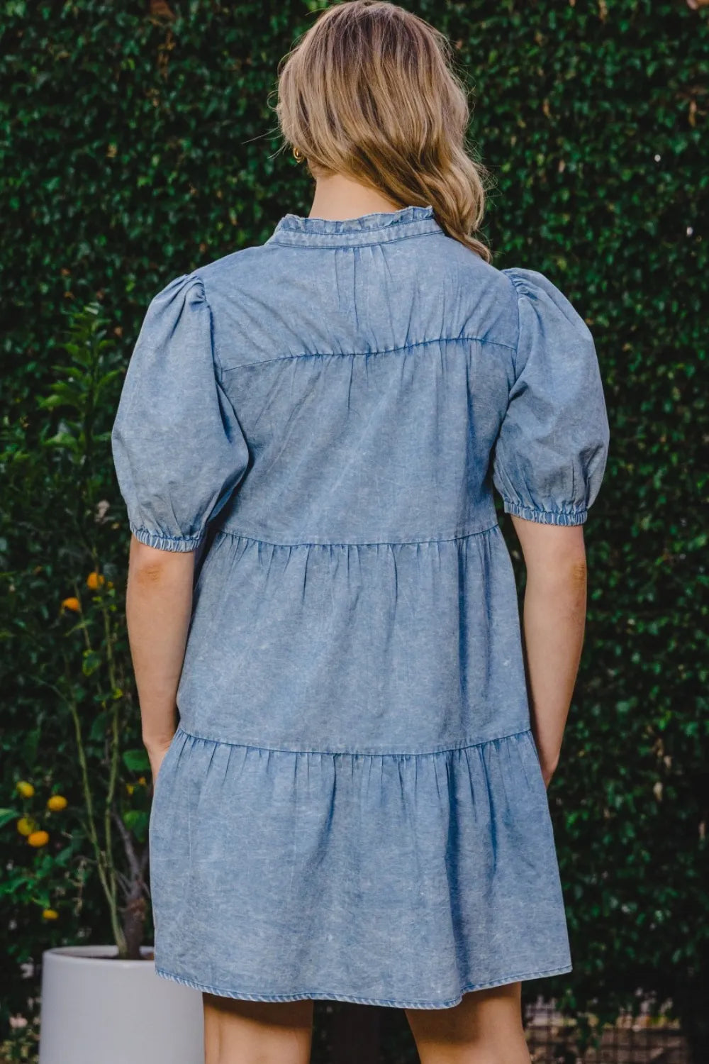 ODDI Washed Tiered Mini Denim Dress | Mini Dresses Daverri Fashions