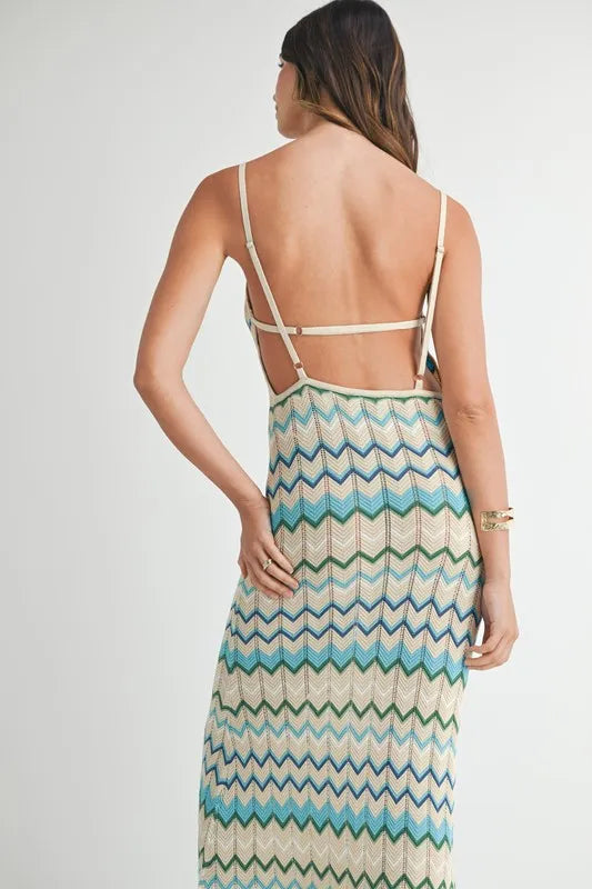 MABLE Lightweight Pointelle Chevron Knit Maxi Dress