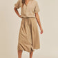 MABLE Short Sleeve Top and Button Down Midi Skirt Set Taupe S Skirt Sets