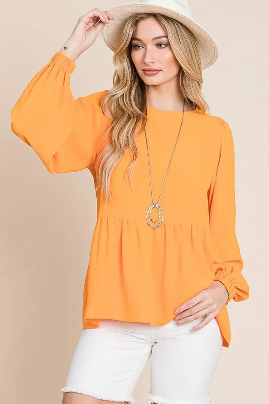 Lime 'N' Chili Round Neck Ruffle Hem Balloon Sleeve Blouse