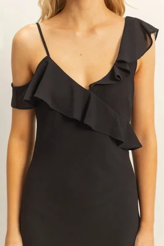 HYFVE Chiffon Ruffle Trim Midi Dress - DAVERRI FASHIONS