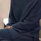Navy blue ribbed knit relaxed fit top and pants sweater set plus size