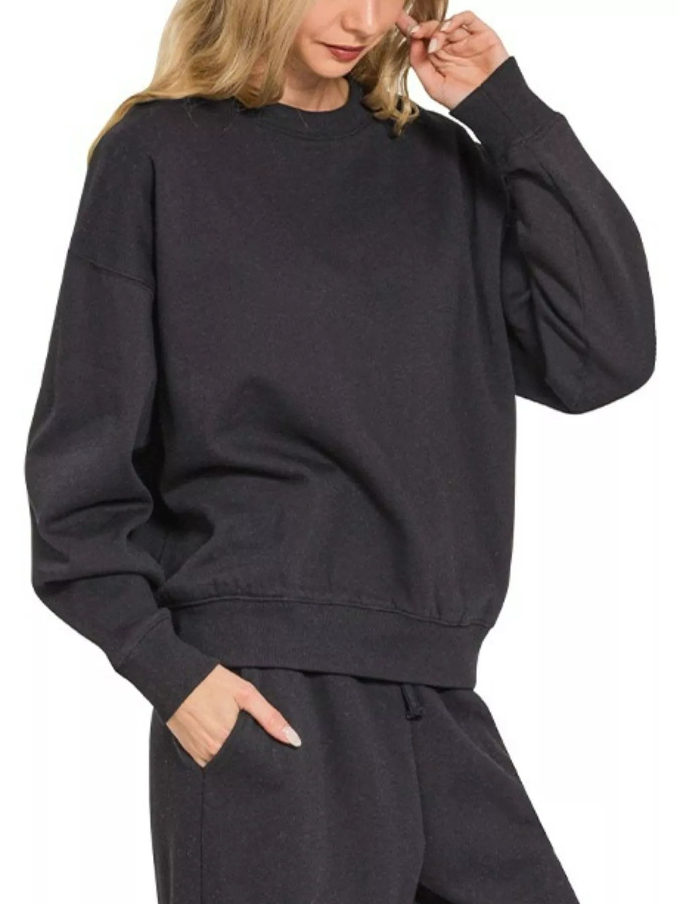 Zenana Fleece Long Sleeve Top and Sweatpants Set | Loungewear Sets Daverri Fashions