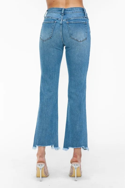 bytos Raw Hem Distressed Mid Rise Crop Jeans | Jeans Daverri Fashions