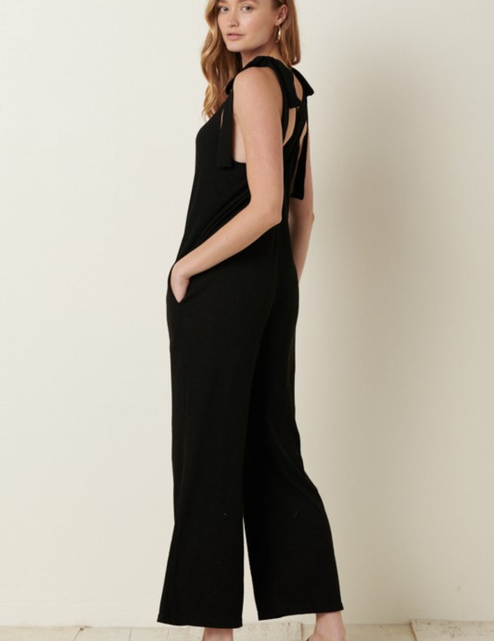 Mittoshop Rib Knit V-Neck Cross Back Jumpsuit