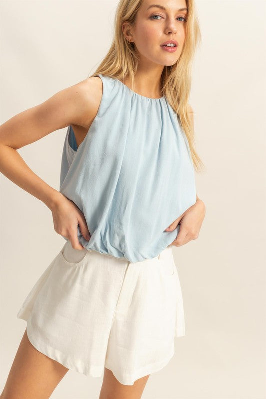 HYFVE Bubble Hem Round Neck Sleeveless Blouse Blouses