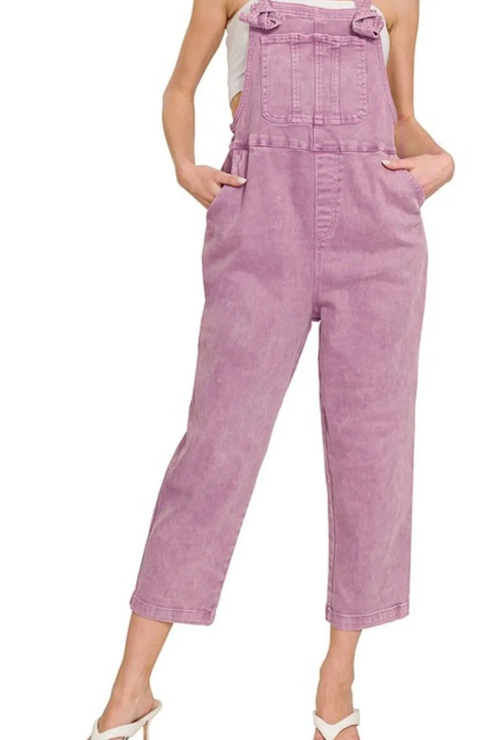 Zenana Washed Knot Strap Relaxed Fit Overalls Overalls