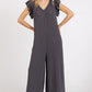 Mittoshop V-Neck Ruffled Cap Sleeve Wide Leg Jumpsuit