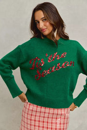 SO ME Sequins Lettering Christmas Holiday Sweater | Sweaters Daverri Fashions