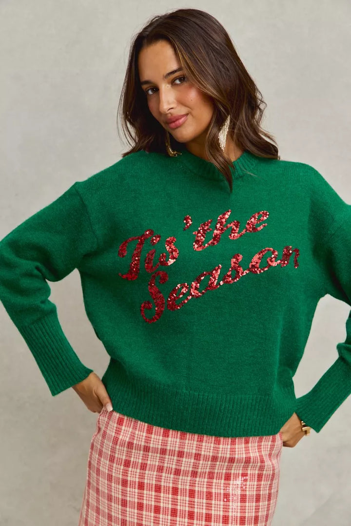 SO ME Sequins Lettering Christmas Holiday Sweater | Sweaters Daverri Fashions