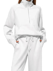 Half Zip Long Sleeve Top and Pants Set | Loungewear Sets Daverri Fashions