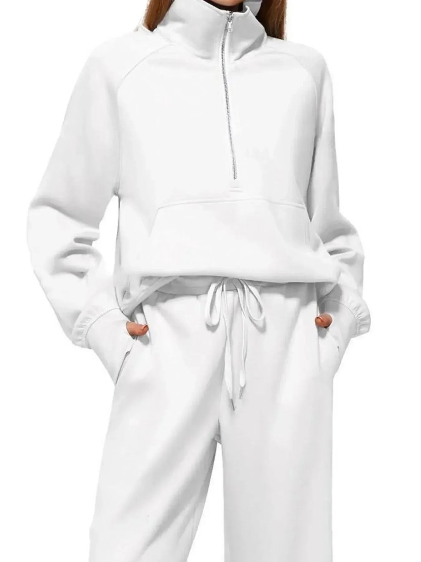 Half Zip Long Sleeve Top and Pants Set - DAVERRI FASHIONS